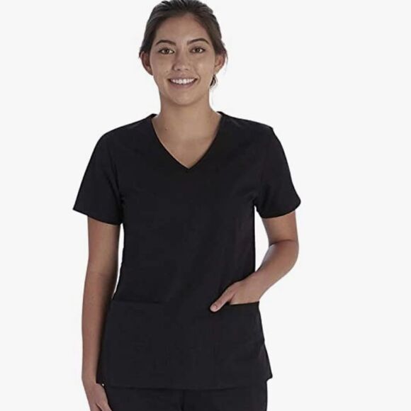 NEW Vital Threads Womens Scrub V-Neck Black Top XL - Picture 3 of 3